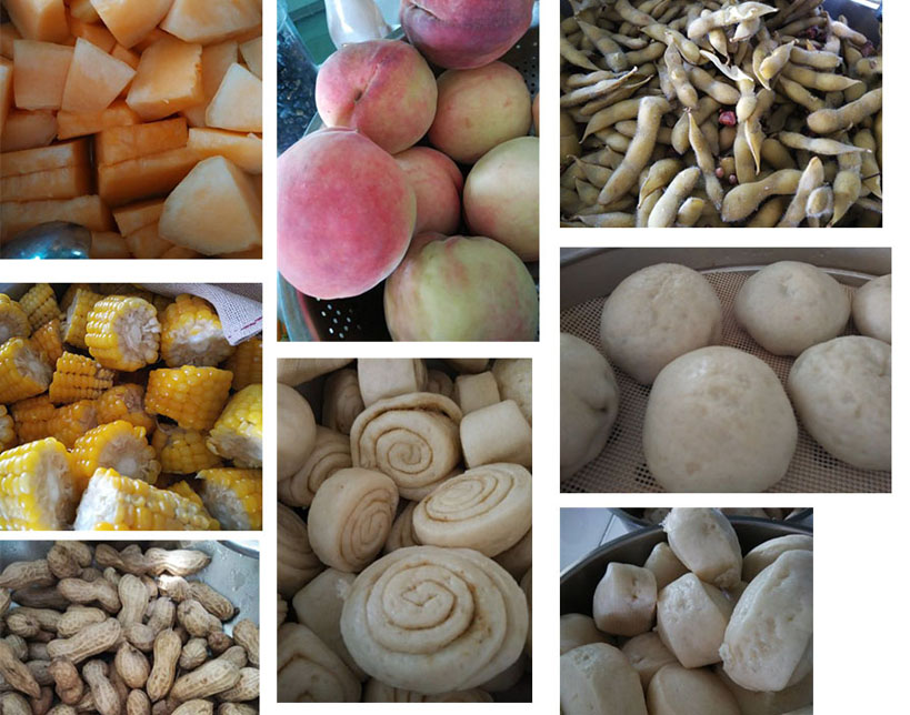 這些都是應(yīng)季的瓜果，以及老師們自己做的愛心花卷和豆包，好吃美味極了