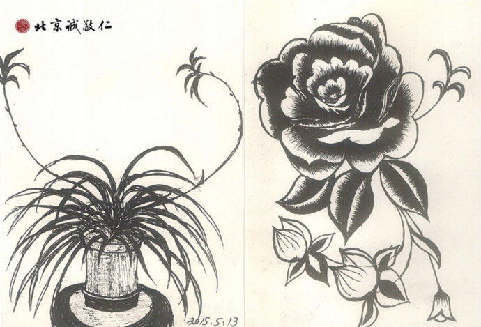 莊女士硬筆國畫作品 