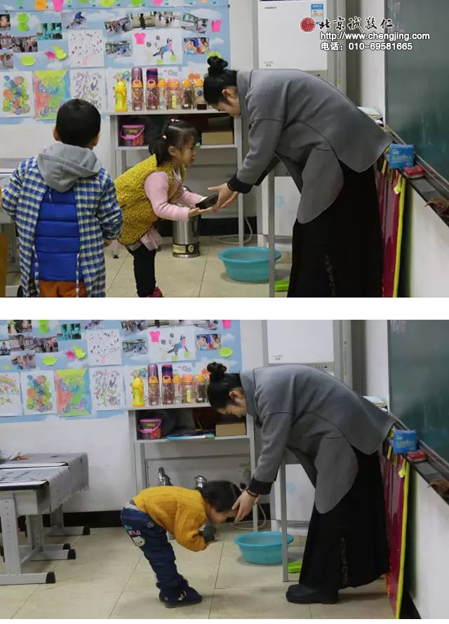 坦然自若，未來的書法家已經有幾分像了。